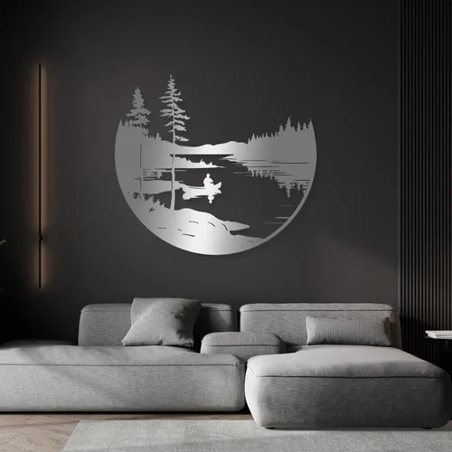 Miniatura 6 de Cadeali Decoración de pared metálica de bosque y lago, arte de pared de metal de árboles, decoración de naturaleza y bosque, decoración de paisaje