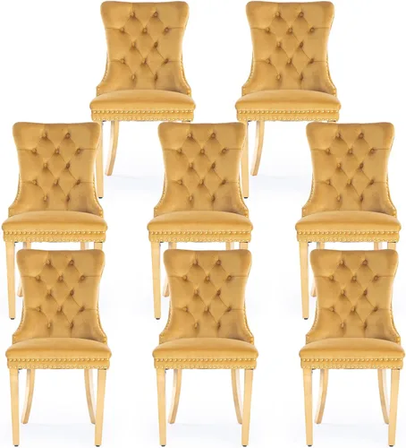 Miniatura 54 de Juego de 4 Sillas de Comedor de Terciopelo Tapizadas con Capitoné, Sillas Laterales de Cocina con Ribete de Tachuelas y Patas Chapadas en Oro