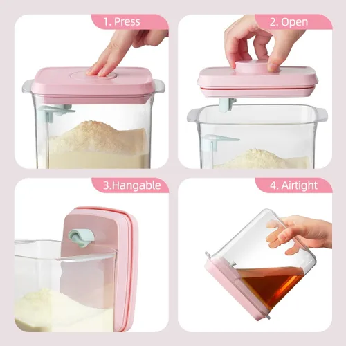 Miniatura 2 de Ankou Contenedor de fórmula - 1700ml Dispensador de fórmula hermético con un botón, contenedor portátil de leche en polvo, contenedor de 57.5 fl oz