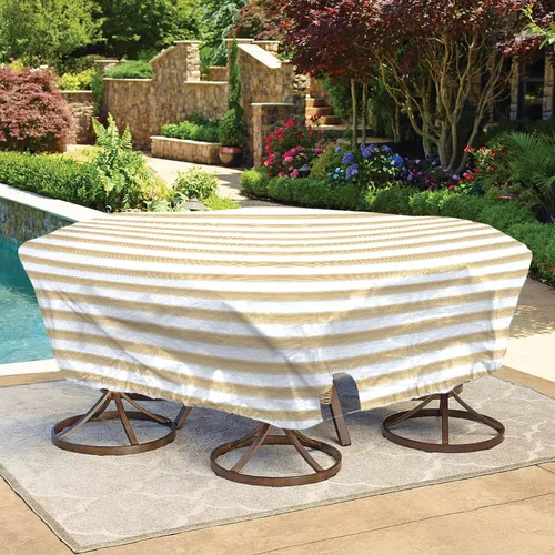 Miniatura 12 de Bynbbur Funda impermeable para muebles de patio de 13 pies con dobladillo de cuerda de alambre en todos los bordes, fundas redondas para piscina