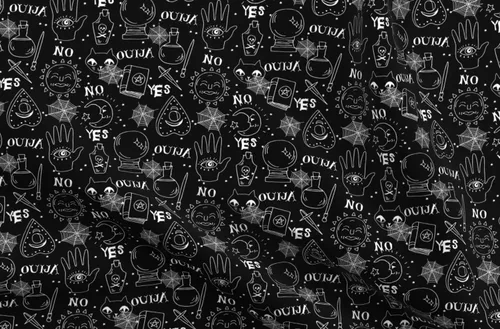 Miniatura 4 de Spoonflower Tela – Ouija, Halloween, octubre, otoño, negro, blanco, espeluznante, fantasma, calabaza impresa en tela de algodón de la firma