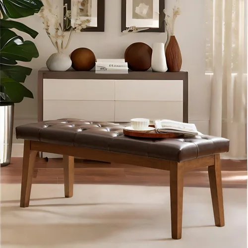 Miniatura 12 de HUIMO Banco de entrada, cuero negro, madera maciza, duradero y resistente al desgaste PU-Negro