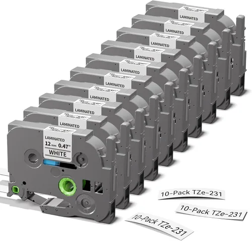 Miniatura 10 de Freshworld Paquete de 6 cintas de repuesto para rotuladora Brother TZe-335 de 0.472 in 0.47 de tinta blanca sobre cinta negra laminada compatible