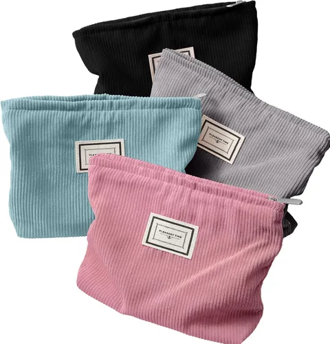 Sanwuta Paquete de 4 bolsas de terciopelo para maquillaje, bolsa de cosméticos para mujer, bolsa de pana de gran capacidad, con cremallera, de lona,