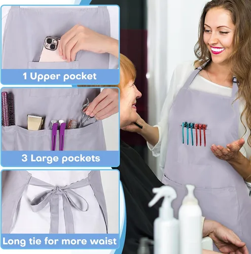Miniatura 3 de Noverlife Hair Stylist Apron with 4 Pockets, Hair Resistant 34 Inch Long Hairdresser Aprons w/Adjustable Strap for Salon Delantal de peinado gris