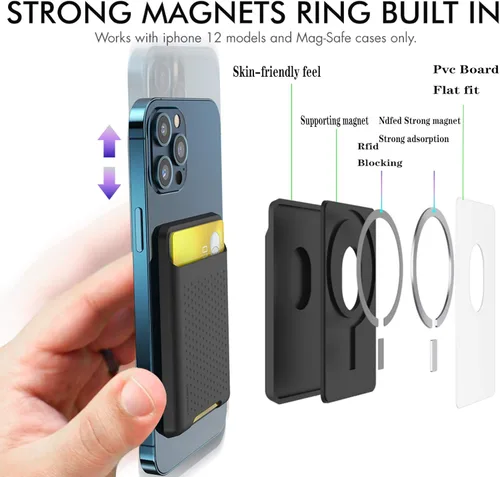 Miniatura 3 de Tarjetero para la parte posterior del teléfono para soporte MagSafe cartera magnética de silicona compatible con iPhone 17/16/15/14/13/12/12 Pro/12