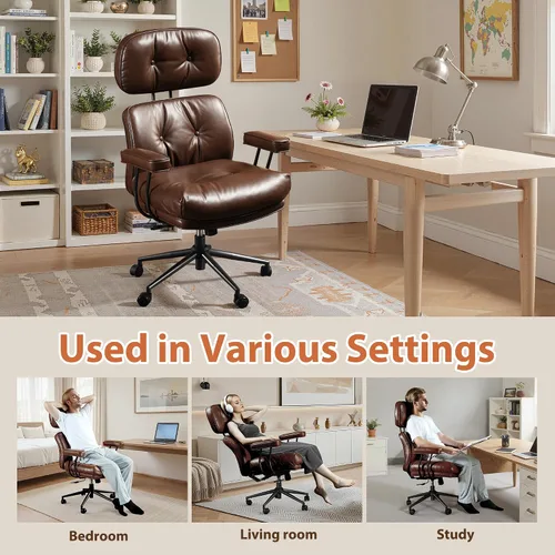 Miniatura 7 de Silla de oficina con 360 ruedas, silla de oficina de mediados de siglo con soporte para el respaldo, silla de escritorio de piel sintética, ángulo