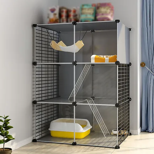 Miniatura 10 de DIY 2/3 Tier Cat House, Panorama Cat Villa, Gabinete para Gato, Diseño Semicerrado, Espacio Libre Extra Grande, Fácil de montar