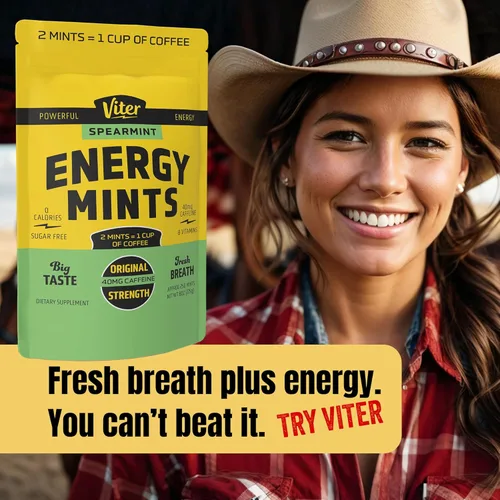 Miniatura 4 de Viter Energy 40 miligramos de mentas con cafeína - Sin azúcar, vitaminas B, veganas, aumenta la energía rápida y el enfoque alerta, píldoras