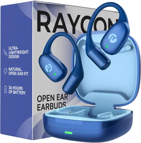Raycon Essential Open Earbuds – Auriculares inalámbricos True Wireless de oído abierto con Bluetooth 6.0, ultraligeros, diseño de gancho cómodo, Azul