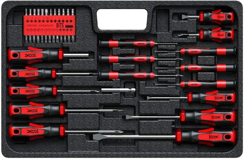 XOOL Juego de destornilladores magnéticos de 42 piezas con estuche, juego de destornilladores Torx Phillips planos hexagonales Pozi con puntas
