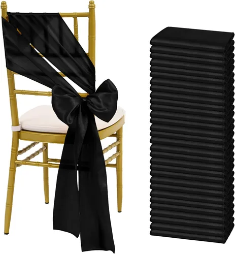 fani 60 cintas de satén negras de 7 x 108 pulgadas para silla, fundas universales para silla, bodas, fiestas de cumpleaños, celebraciones, hoteles,