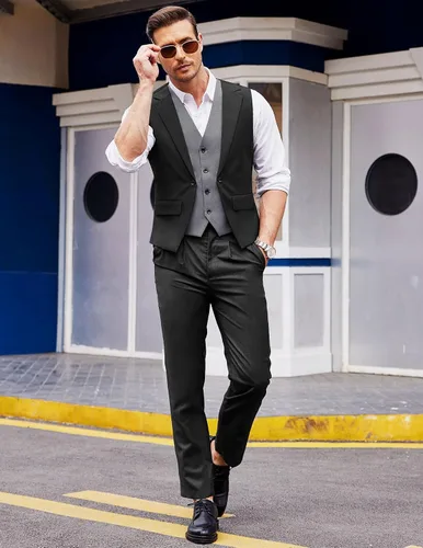Miniatura 4 de COOFANDY Chaleco de traje en capas para hombre, chalecos de vestir formales, chaleco de boda ajustado