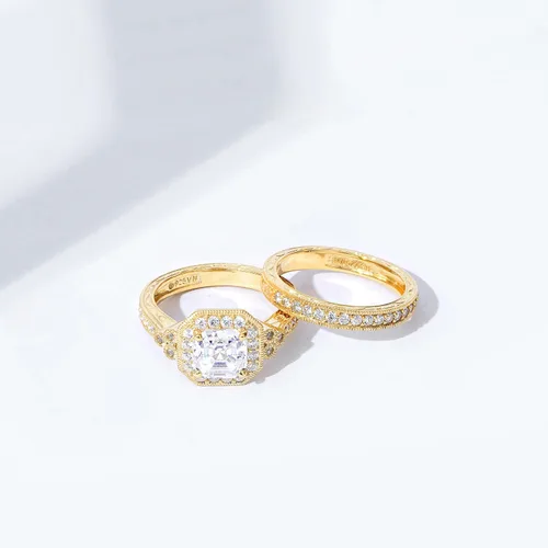 Miniatura 42 de Amazon Essentials Anillo antiguo de plata de ley chapada en platino o oro con circonita cúbica de elementos infinitos de corte Asscher