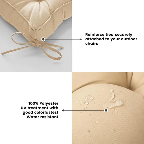 Miniatura 5 de ARTPLAN Cojín de asiento para exteriores, cojín cuadrado grueso para silla de mimbre de patio con lazo, juego de 2, 19 x 19 x 5 pulgadas, beige
