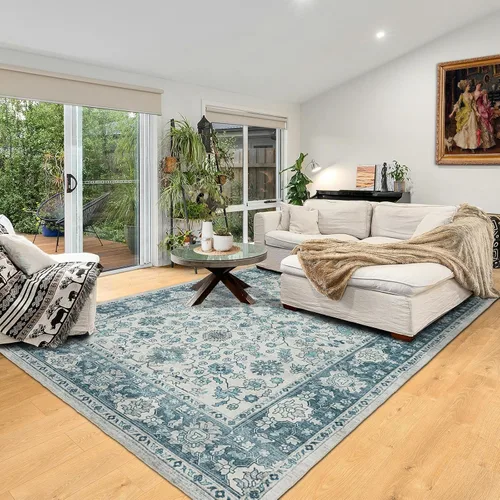 Miniatura 23 de Alfombra de área de 5 x 7, alfombra bohemia vintage, ultra suave, de pelo bajo, lavable, antideslizante, resistente a las manchas, alfombra impresa