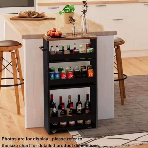 Miniatura 2 de Carrito de almacenamiento delgado de 4 niveles de TEAMIX con asa, pequeño carrito de cocina para lugares estrechos, carrito de lavandería rodante