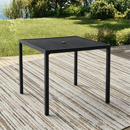 Miniatura 13 de 60" Round Outdoor Patio Table for 8, Metal Black Dining Table with Adjustable Umbrella Hole, Garden, Backyard & Deck Bistro Table