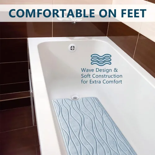 Miniatura 3 de ComfiLife Tapete de baño para bañera y ducha, antideslizante, extra grande, con orificios de drenaje y ventosas, tapetes de goma lavables a máquina