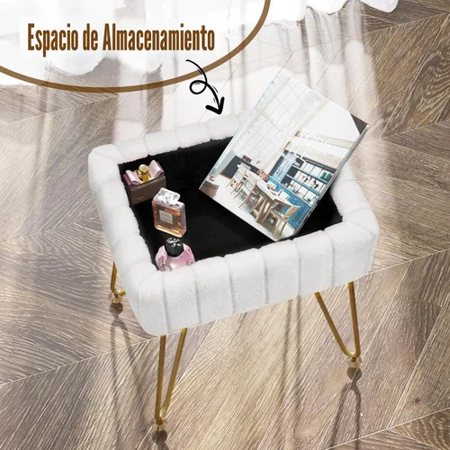 Miniatura 5 de Greenstell Taburete de tocador de piel sintética con almacenamiento, 15.7 pulgadas de largo x 11.8 pulgadas de ancho x 19.4 pulgadas de alto, Blanco