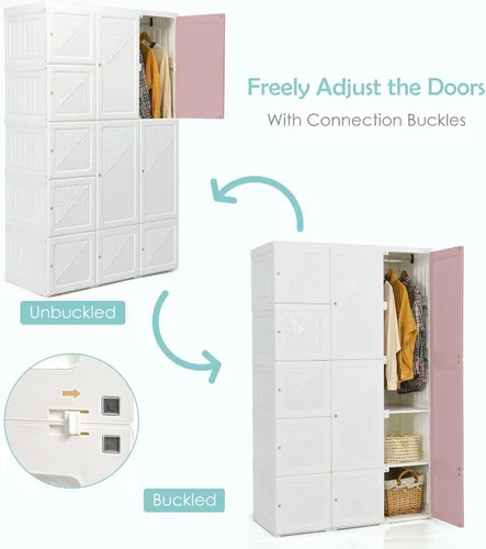 Miniatura 7 de Tangkula Armario Closet Portátil, Organizador de Ropa Plegable con Almacenamiento de Cubículos, Varillas para Colgar, Fácil de Ensamblar