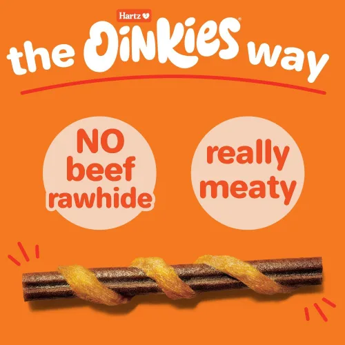 Miniatura 5 de Hartz Oinkies Tender Bullies con pechuga de pollo real y sabor a palito de carne real, altamente digerible y sin cuero crudo, 20