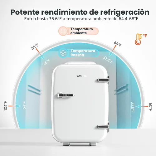 Miniatura 4 de YASHE Mini nevera, refrigerador pequeño de 4 litros/6 latas para el cuidado de la piel, 110 V CA/12 V CC, enfriador termoeléctrico y calentador