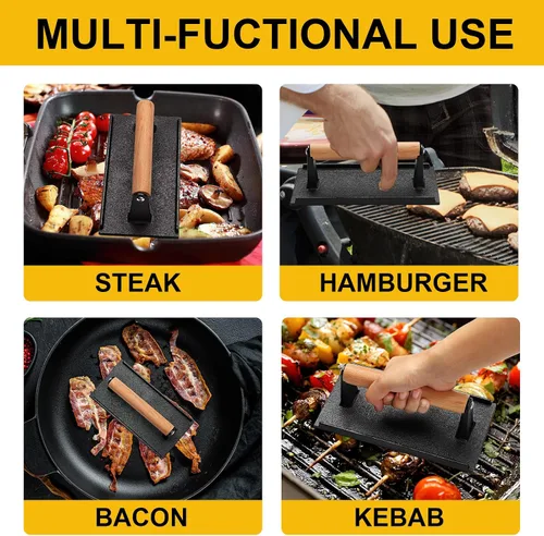 Miniatura 5 de AIVIKI - Prensa para hamburguesas, prensa para hamburguesas Smash para plancha Blackstone, hierro fundido resistente rectangular de 8.2x4.2 pulgadas