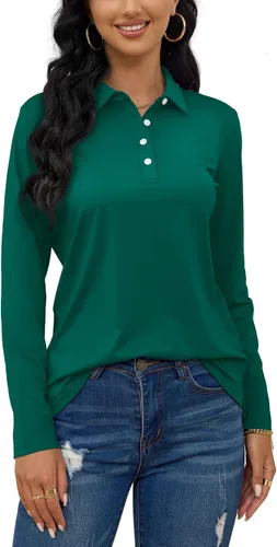 Miniatura 4 de TACVASEN Polo de golf para mujer, camiseta de manga larga, UPF 50+, secado rápido, 4 botones, rendimiento de tenis, ejercicio
