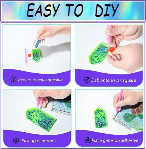 Miniatura 7 de Acelii Paquete de 6 kits de pintura de diamantes de dibujos animados 5D para niños principiantes, lindos animales, kit de arte de diamantes