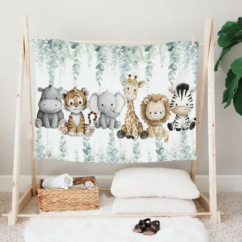 Miniatura 2 de HawSkgFub Safari Jungle - Manta para bebé, diseño de hojas de eucalipto africano, regalo para baby shower, elefante, jirafa, león, franela, forro
