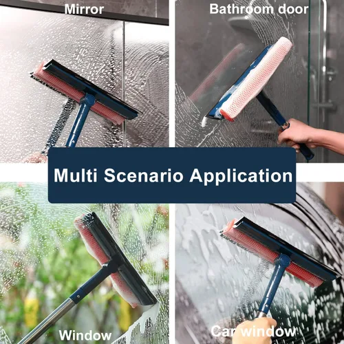 Miniatura 6 de Escobilla de ventana profesional, limpiador de ventanas 2 en 1 con mango de acero inoxidable de 56 pulgadas de largo, kit de lavado de ventanas