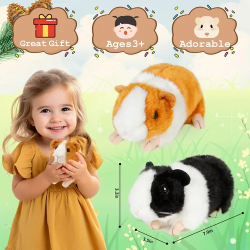 Miniatura 7 de redaica 2 piezas de animales de peluche de cobaya - 7.9 pulgadas de peluche realista, lindos juguetes de cobaya para niños, muñeco de mascota
