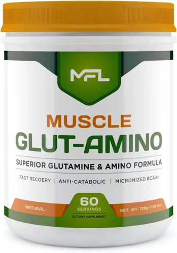 MFL Muscle Glut-Amino | Complejo de glutamina | Complejo de aminoácidos | 0 azúcar | endulzado con stevia | totalmente natural | 60 porciones