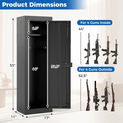 Miniatura 7 de Caja fuerte para 8 armas, gabinete de seguridad para rifles y pistolas del hogar, gabinete de pistola de acceso rápido con estante de almacenamiento