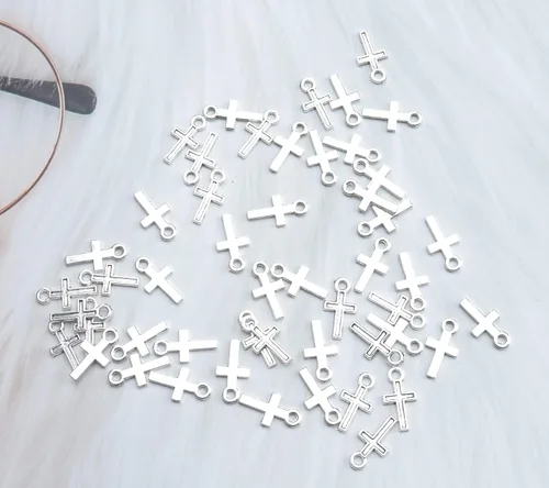 Miniatura 5 de 50 piezas de mini dije de cruz de metal para hacer joyas, encontrar collares, pulseras, aretes, llavero, idea de regalo de bricolaje, accesorios