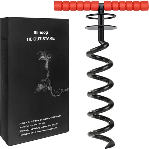 Miniatura 9 de Cable de amarre y estaca para perros grandes, estaca de amarre y anclaje de cable para perros de hasta 200 libras, para patio, playa, exterior Negro