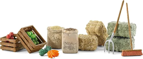 Miniatura 2 de Schleich Horse Club - Juego de juguetes de alimentación y accesorios de 14 piezas para caballos y animales, con detalle de heno, paja y zanahoria