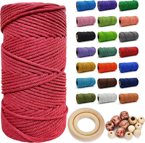 Miniatura 67 de Cuerda de Algodón 8mm x 20 Yardas - Cuerda de Macramé Natural Sin Blanquear - Cuerda de Algodón Trenzada de 3 Hilos para Colgar en la Pared, Blanco