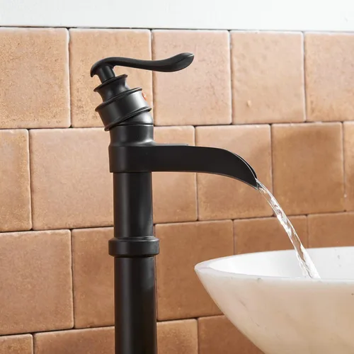 Miniatura 6 de Grifo de fregadero de recipiente negro mate con montaje de drenaje desplegable y manguera de suministro de orificio de un solo mango, grifo