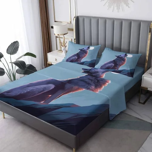 Miniatura 10 de Juego de sábanas Queen – Sábanas de cama de lobo, sábanas y fundas de almohada de color negro y dorado, microfibra suave, bolsillo profundo y sin