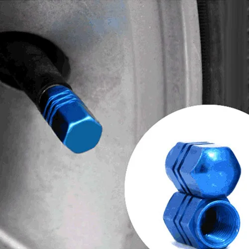 Miniatura 8 de Tapones de válvula de aire de aluminio, 4 unidades, para camión, coche, bicicleta, color azul