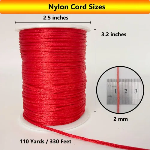 Miniatura 2 de 2 mm 330 Pies de Cordón de Nylon Satinado para Hacer Joyería, Pulseras, Collares, Hilo para Enhebrar, Rattail, Macramé, Kumihimo, Nudo Chino
