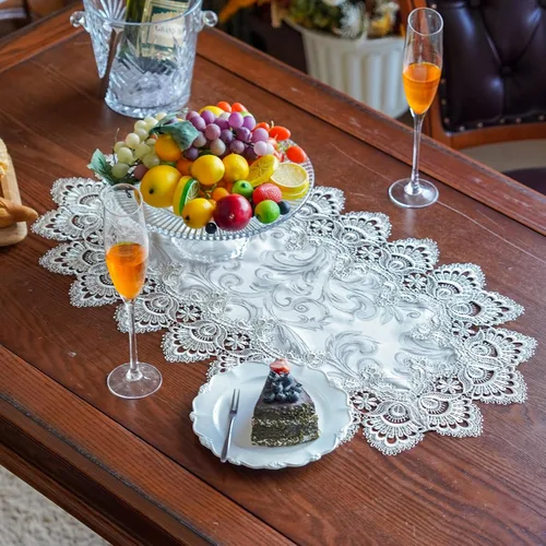 Miniatura 19 de ARTABLE Manteles de encaje redondos con doily, manteles de encaje, doily bordado con flor, tapete para tazas y jarrones para decoración de mesa