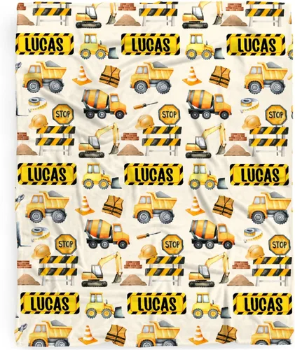 Miniatura 46 de Manta de Bebé Personalizada Camiones de Construcción Personalizados Camión Volquete Mantas con Nombre para Niños, Niñas y Pequeños Manta Suave