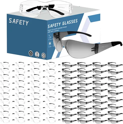 Gafas de seguridad transparentes a granel de 80, lentes resistentes al impacto ANSI Z87.1, protección ocular para laboratorio, construcción 80 Mixto