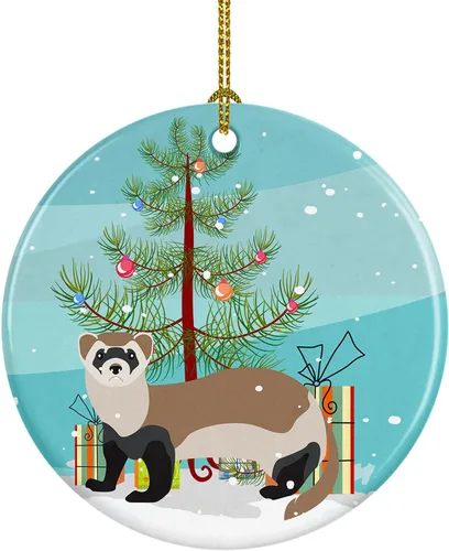 Miniatura 109 de Caroline's Treasures Adorno de cerámica de Navidad pintado o de codorniz chino, decoración colgante de árbol de Navidad verde azulado para el hogar