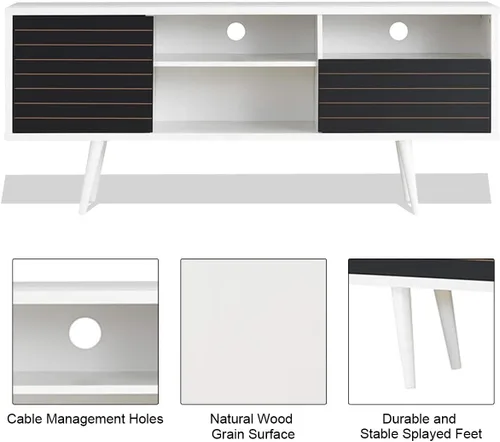 Miniatura 7 de Tangkula Soporte de TV moderno Mid-Century para televisores de hasta 70 pulgadas, mesa consola de TV de madera con estantes de almacenamiento