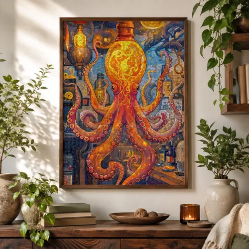 Miniatura 3 de Cross & Glory Rompecabezas de 1000 piezas para adultos Alquimia del pulpo: El Experimento de Lava Rompecabezas de arte marino oceánico