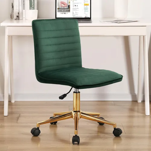 Miniatura 16 de Furnimart Silla de Escritorio Giratoria Negra sin Brazos con Ruedas, Pequeña Silla de Oficina en Casa Tapizada en Terciopelo, Silla Ajustable